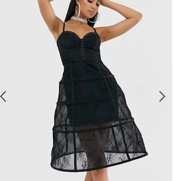 ASOS Black Lace Hoop Mini dress Size 14 NWT $135 - Picture 1 of 8